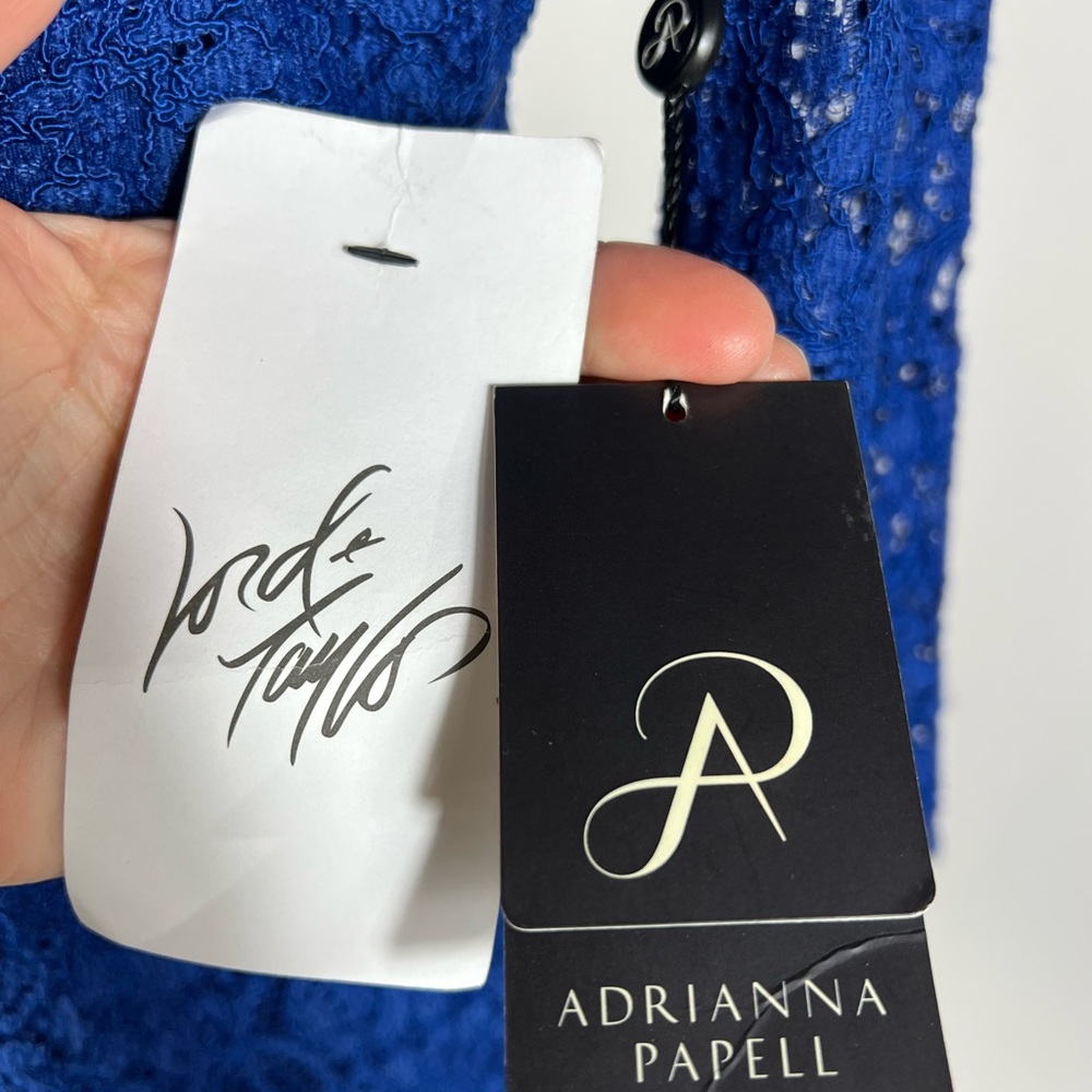 NWT ADRIANNA PAPELL Long Sleeve Cobalt Blue Lace Dress Womens 6 - Picture 7 of 8